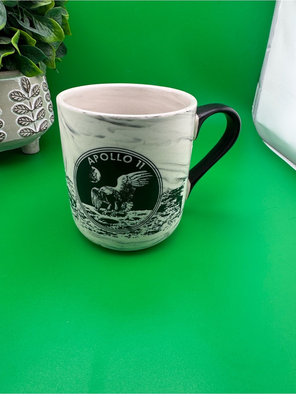 Apollo 11 NASA Moon Landing Ceramic Coffee Mug Marble Black Handle Space